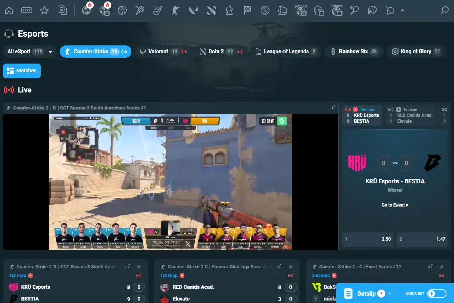 Sports and esports interface