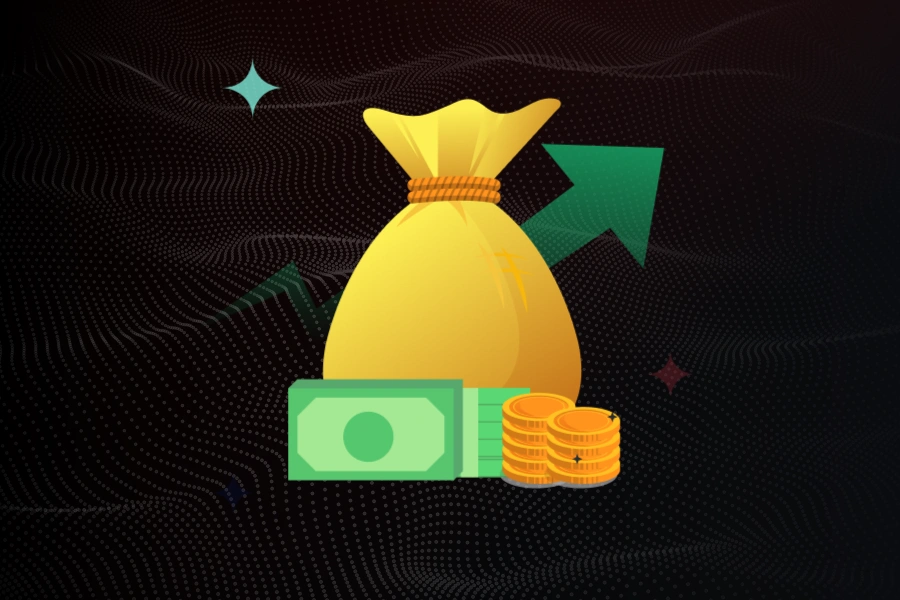 Coins and an upward arrow